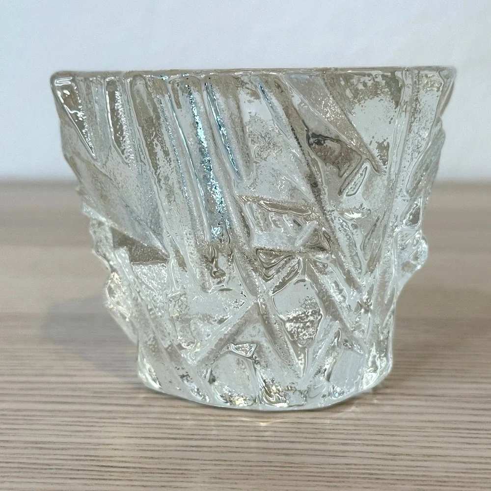 Orrefors Sweden Iceberg Glass Votive Candle Holder Signed Heavy Modern Decor
